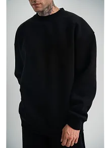 Erkek Uzun Kol Bisiklet Yaka 3 İplik Pamuklu Kışlık Sweatshirt - Siyah
