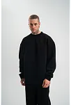 Erkek Uzun Kol Bisiklet Yaka 3 İplik Pamuklu Kışlık Sweatshirt - Siyah