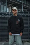 Erkek 3 İplik Pamuklu Bisiklet Yaka Baskılı Sweatshirt - Siyah