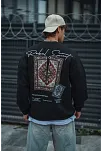 Erkek 3 İplik Pamuklu Bisiklet Yaka Baskılı Sweatshirt - Siyah