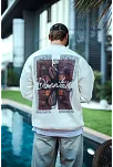 Erkek 3 İplik Pamuklu Bisiklet Yaka Ön Ve Arka Baskılı Sweatshirt - Beyaz