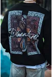 Erkek 3 İplik Pamuklu Bisiklet Yaka Ön Ve Arka Baskılı Sweatshirt - Siyah