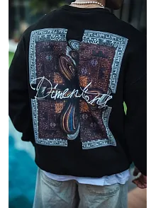 Erkek 3 İplik Pamuklu Bisiklet Yaka Ön Ve Arka Baskılı Sweatshirt - Siyah