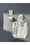 Kadın Oversize Kapüşonlu Kanguru Cepli Baskılı 3 İplik Pamuklu Sweatshirt Hoodie -   Beyaz