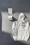 Kadın Oversize Kapüşonlu Kanguru Cepli Baskılı 3 İplik Pamuklu Sweatshirt Hoodie -   Beyaz