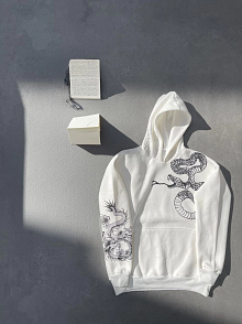 Kadın Oversize Kapüşonlu Kanguru Cepli Baskılı 3 İplik Pamuklu Sweatshirt Hoodie -   Beyaz