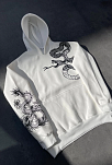 Kadın Oversize Kapüşonlu Kanguru Cepli Baskılı 3 İplik Pamuklu Sweatshirt Hoodie -   Beyaz