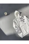 Kadın Oversize Kapüşonlu Kanguru Cepli Baskılı 3 İplik Pamuklu Sweatshirt Hoodie -   Beyaz