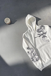 Kadın Oversize Kapüşonlu Kanguru Cepli Baskılı 3 İplik Pamuklu Sweatshirt Hoodie -   Beyaz