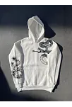 Erkek 3 İplik Pamuklu Kapüşonlu Baskılı Cepli Oversize Sweatshirt Hoodie - Beyaz