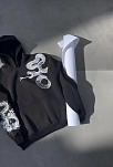 Erkek 3 İplik Pamuklu Kapüşonlu Baskılı Cepli Oversize Sweatshirt Hoodie - Siyah