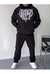 Erkek Kapüşonlu Kanguru Cepli Sweatshirt 3 İplik Pamuklu Baskılı Hoodie -  Siyah