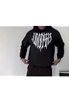 Erkek Kapüşonlu Kanguru Cepli Sweatshirt 3 İplik Pamuklu Baskılı Hoodie -  Siyah