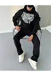 Erkek Kapüşonlu Kanguru Cepli Sweatshirt 3 İplik Pamuklu Baskılı Hoodie -  Siyah