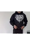 Erkek Kapüşonlu Kanguru Cepli Sweatshirt 3 İplik Pamuklu Baskılı Hoodie -  Siyah
