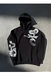 Erkek 3 İplik Pamuklu Kapüşonlu Baskılı Cepli Oversize Sweatshirt Hoodie - Siyah