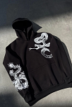 Erkek 3 İplik Pamuklu Kapüşonlu Baskılı Cepli Oversize Sweatshirt Hoodie - Siyah