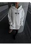 Kadın Kapüşonlu Kanguru Cepli Sweatshirt 3 İplik Pamuklu Baskılı Hoodie - Beyaz