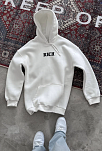 Kadın Kapüşonlu Kanguru Cepli Sweatshirt 3 İplik Pamuklu Baskılı Hoodie - Beyaz