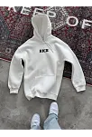 Erkek Kapüşonlu Kanguru Cepli Sweatshirt 3 İplik Pamuklu Baskılı Hoodie -  Beyaz