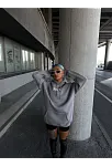 Kadın Kapüşonlu Kanguru Cepli Sweatshirt 3 İplik Pamuklu Baskılı Hoodie - Gri