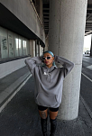 Kadın Kapüşonlu Kanguru Cepli Sweatshirt 3 İplik Pamuklu Baskılı Hoodie - Gri