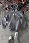 Kadın Kapüşonlu Kanguru Cepli Sweatshirt 3 İplik Pamuklu Baskılı Hoodie - Gri