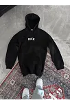 Erkek Kapüşonlu Kanguru Cepli Sweatshirt 3 İplik Pamuklu Baskılı Hoodie -  Siyah