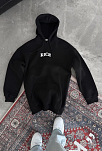 Kadın Kapüşonlu Kanguru Cepli Sweatshirt 3 İplik Pamuklu Baskılı Hoodie - Siyah