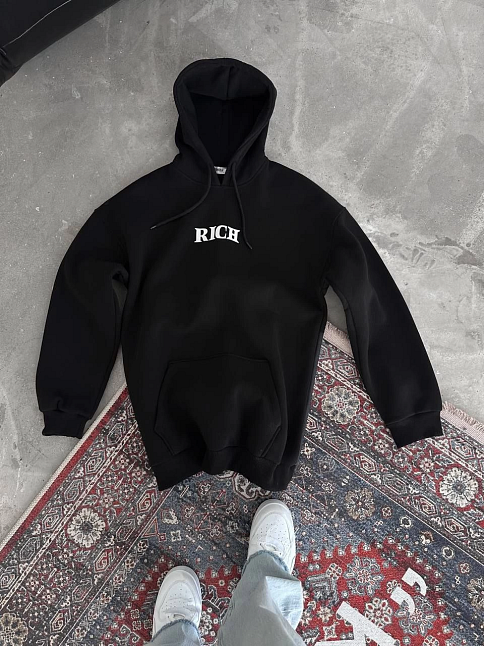 Kadın Kapüşonlu Kanguru Cepli Sweatshirt 3 İplik Pamuklu Baskılı Hoodie - Siyah