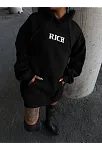 Kadın Kapüşonlu Kanguru Cepli Sweatshirt 3 İplik Pamuklu Baskılı Hoodie - Siyah