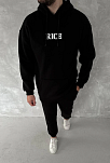 Erkek Kapüşonlu Kanguru Cepli Sweatshirt 3 İplik Pamuklu Baskılı Hoodie -  Siyah