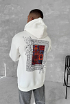 Erkek Kapüşonlu Kanguru Cepli Sweatshirt 3 İplik Pamuklu Baskılı Hoodie - Beyaz