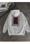 Erkek Kapüşonlu Kanguru Cepli Sweatshirt 3 İplik Pamuklu Baskılı Hoodie - Beyaz