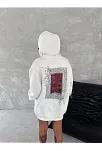 Kadın Kapüşonlu Kanguru Cepli Sweatshirt 3 İplik Pamuklu Baskılı Hoodie - Beyaz