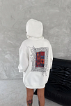 Kadın Kapüşonlu Kanguru Cepli Sweatshirt 3 İplik Pamuklu Baskılı Hoodie - Beyaz