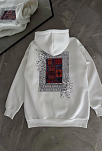 Kadın Kapüşonlu Kanguru Cepli Sweatshirt 3 İplik Pamuklu Baskılı Hoodie - Beyaz