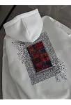 Erkek Kapüşonlu Kanguru Cepli Sweatshirt 3 İplik Pamuklu Baskılı Hoodie - Beyaz