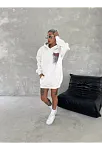 Kadın Kapüşonlu Kanguru Cepli Sweatshirt 3 İplik Pamuklu Baskılı Hoodie - Beyaz