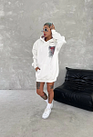 Kadın Kapüşonlu Kanguru Cepli Sweatshirt 3 İplik Pamuklu Baskılı Hoodie - Beyaz