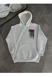Kadın Kapüşonlu Kanguru Cepli Sweatshirt 3 İplik Pamuklu Baskılı Hoodie - Beyaz