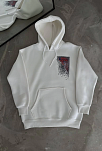 Kadın Kapüşonlu Kanguru Cepli Sweatshirt 3 İplik Pamuklu Baskılı Hoodie - Beyaz