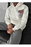 Erkek Kapüşonlu Kanguru Cepli Sweatshirt 3 İplik Pamuklu Baskılı Hoodie - Beyaz