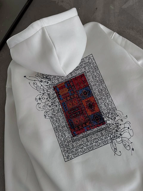 Kadın Kapüşonlu Kanguru Cepli Sweatshirt 3 İplik Pamuklu Baskılı Hoodie - Beyaz