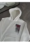 Kadın Kapüşonlu Kanguru Cepli Sweatshirt 3 İplik Pamuklu Baskılı Hoodie - Beyaz