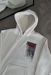 Kadın Kapüşonlu Kanguru Cepli Sweatshirt 3 İplik Pamuklu Baskılı Hoodie - Beyaz