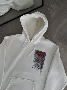 Kadın Kapüşonlu Kanguru Cepli Sweatshirt 3 İplik Pamuklu Baskılı Hoodie - Beyaz