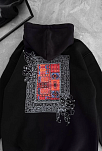 Erkek Kapüşonlu Kanguru Cepli Sweatshirt 3 İplik Pamuklu Baskılı Hoodie - Siyah