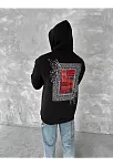 Erkek Kapüşonlu Kanguru Cepli Sweatshirt 3 İplik Pamuklu Baskılı Hoodie - Siyah