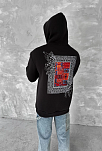 Erkek Kapüşonlu Kanguru Cepli Sweatshirt 3 İplik Pamuklu Baskılı Hoodie - Siyah
